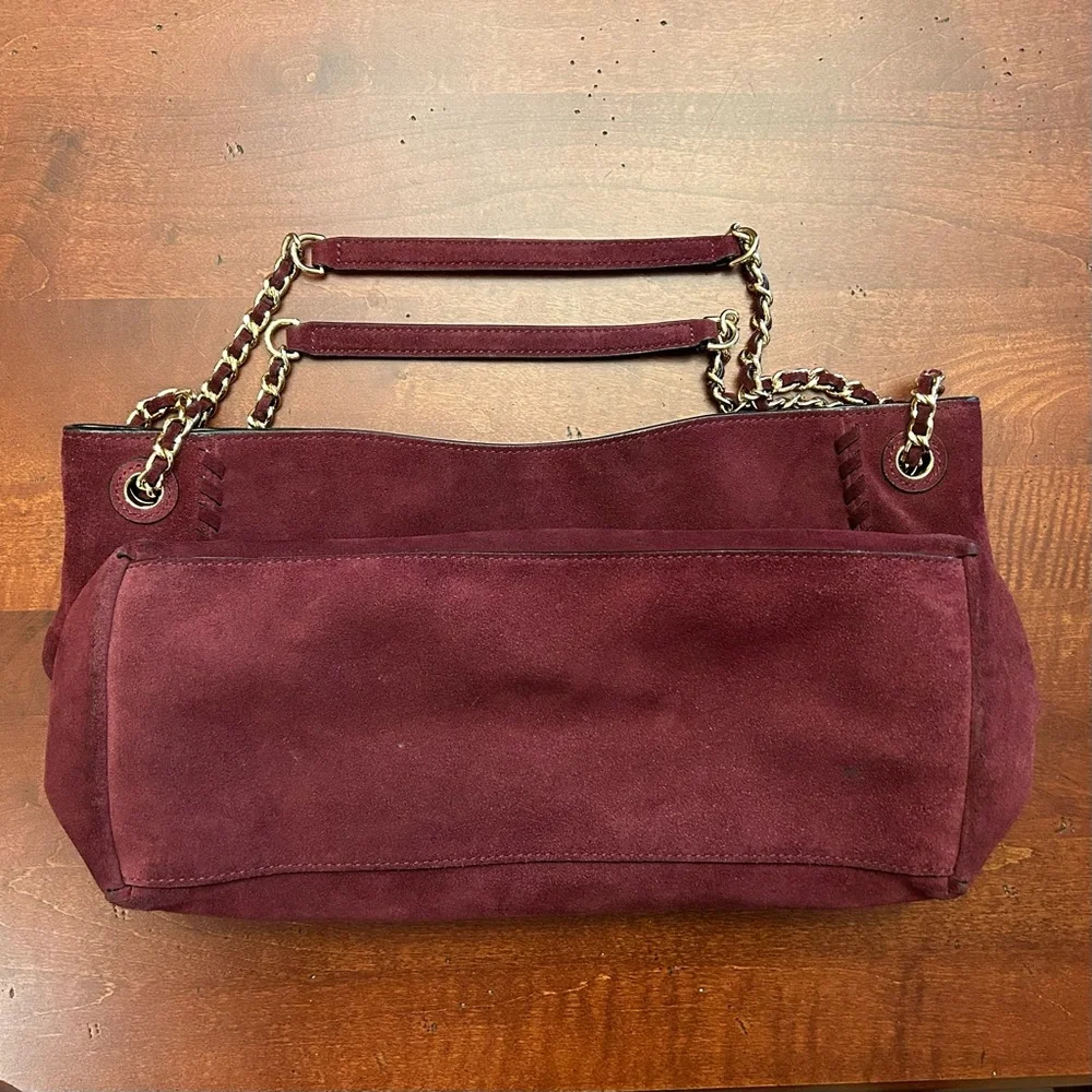 Tory Burch Burgundy Suede Chain-Handle Shoulder Bag